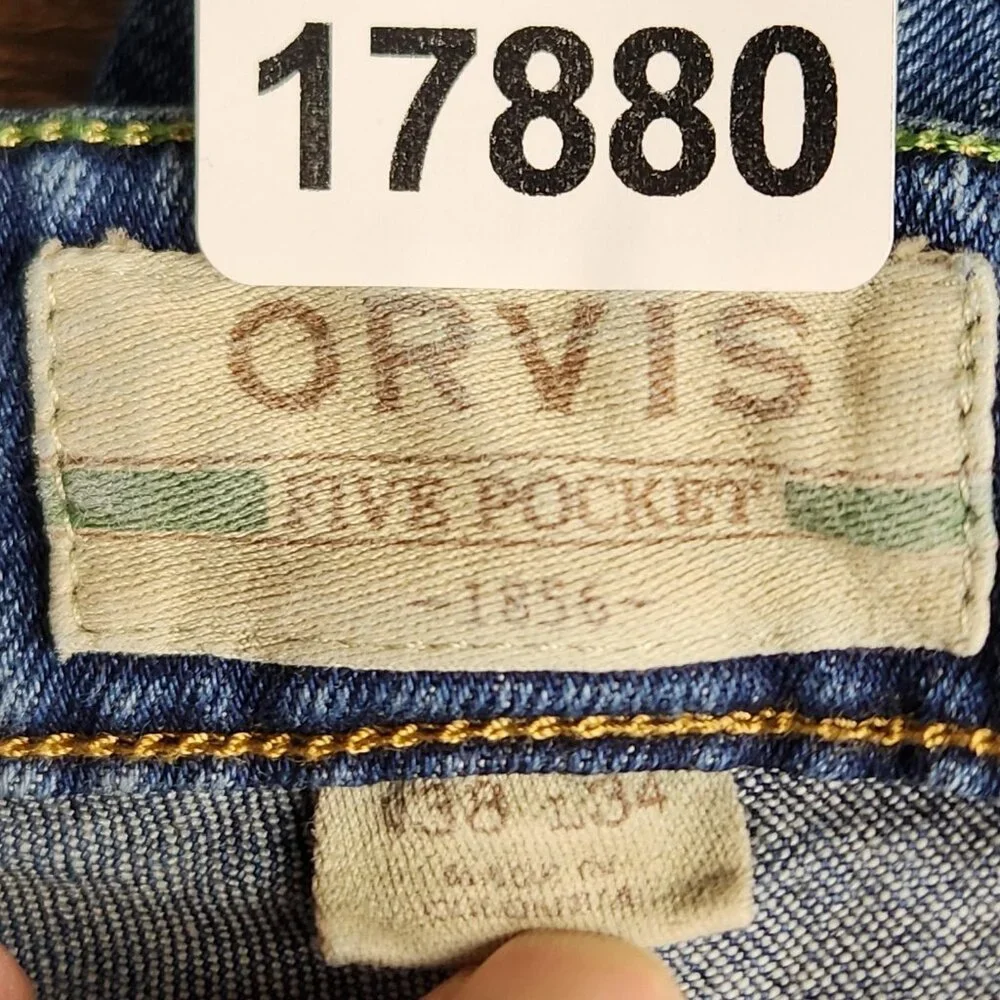Orvis Jeans Mens 38x34 Blue Straight Leg Stretch Denim Five Pocket Casual